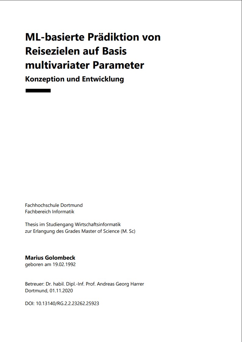 Masters Thesis: Machine Learning-based prediction of travel destinations based on multivariate parameters